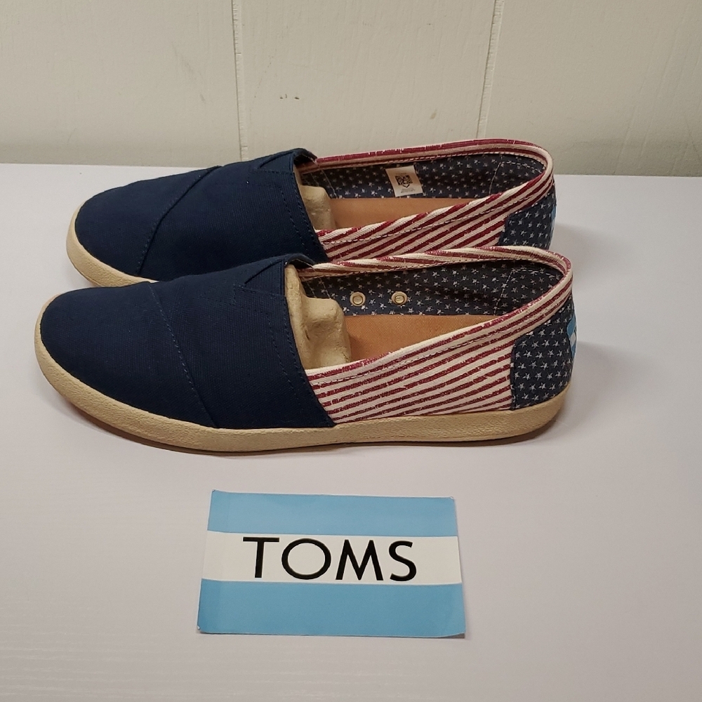 TOMS Navy and American Flag Canvas Slip-On Shoes